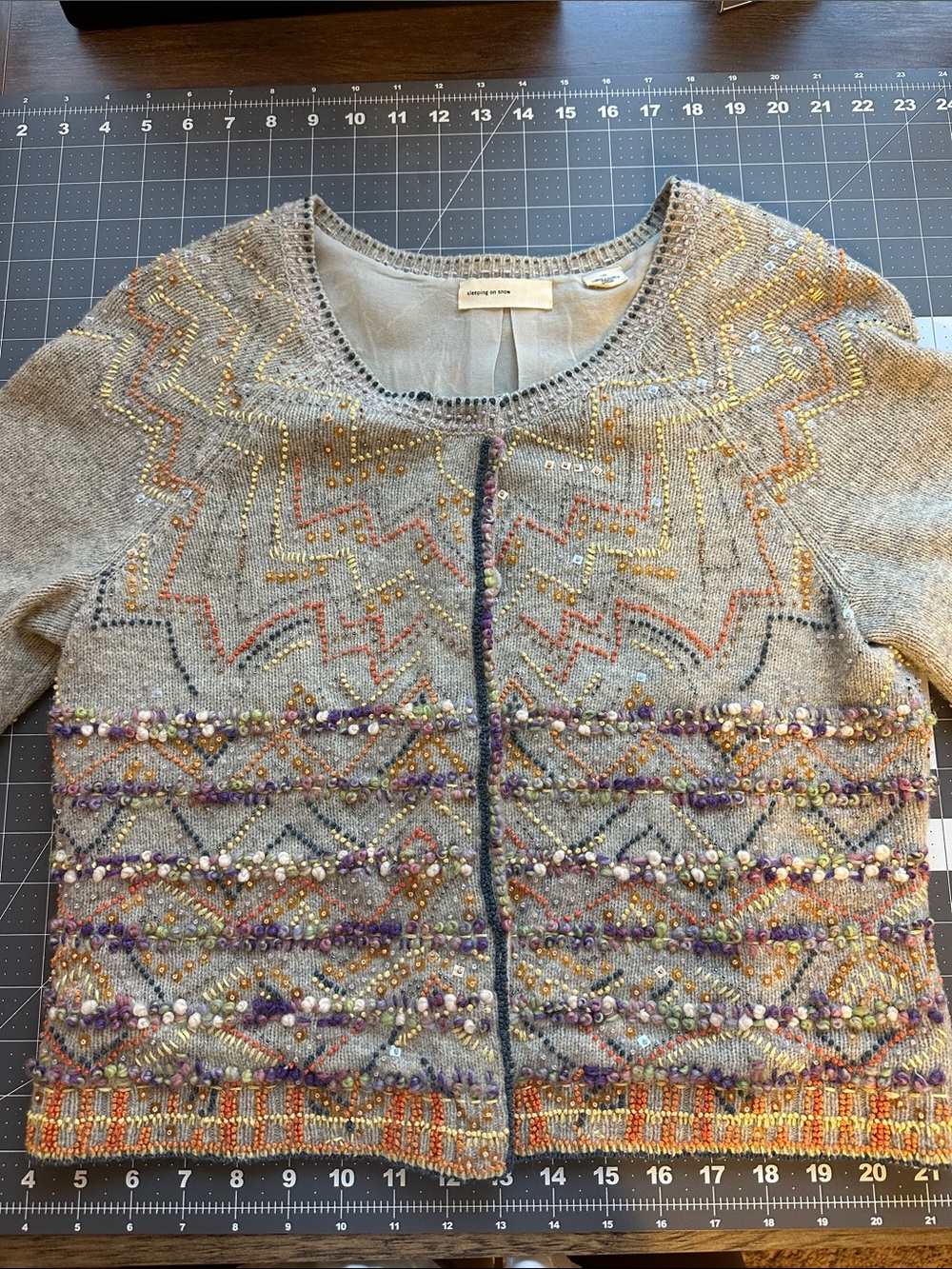 Embellished Grey Beaded Knit Cardigan